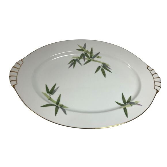Vintage Narumi 12.75" Platter Oval Serving Spring Bamboo Japan 1950s 24K Gold - Picture 2 of 8
